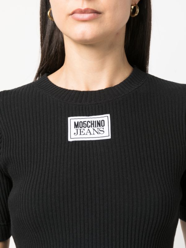 MOSCHINO JEANS logo patch ribbed knit Top Farfetch