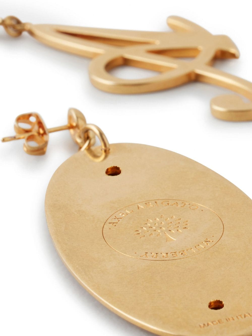 Shop Axel Arigato X Mulberry Asymmetrical Logo Earrings In Gold
