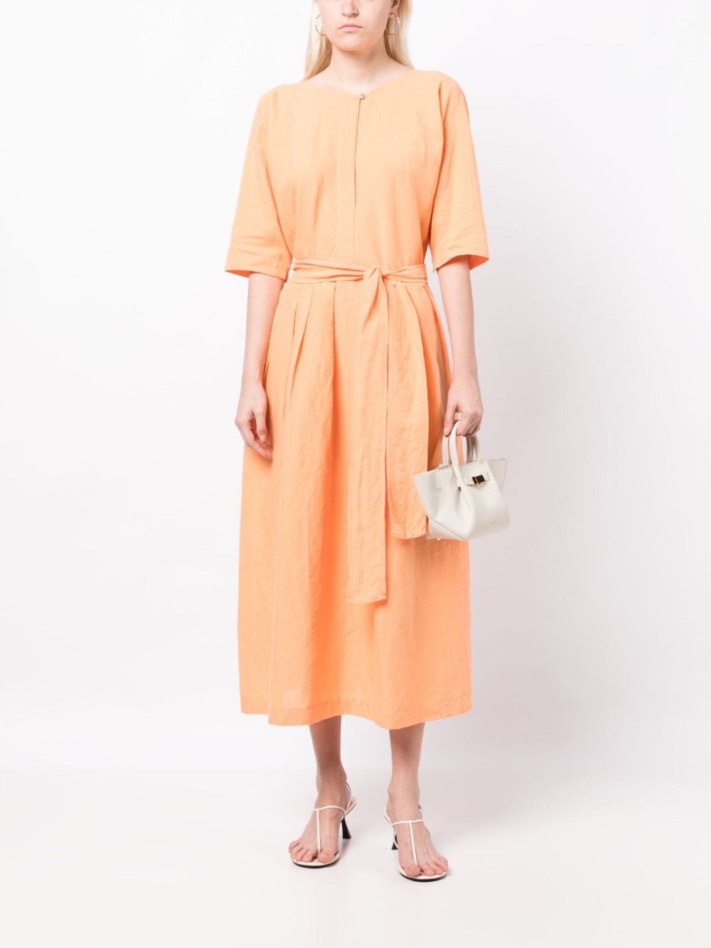 Vince boat-neck pleated dress - Oranje