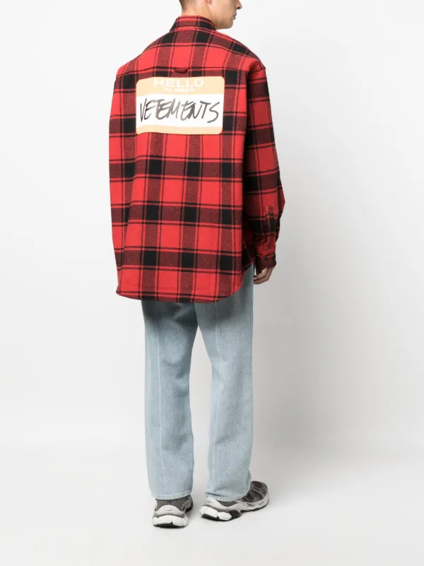 VETEMENTS Hello My Name Is Cotton Shirt | Red | FARFETCH
