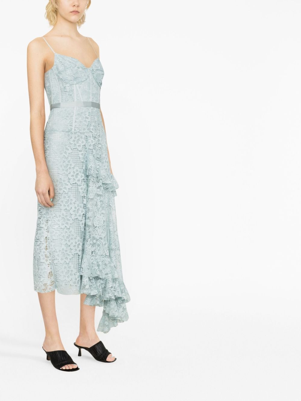 Shop Erdem Melora Asymmetric Lace Dress In Blue