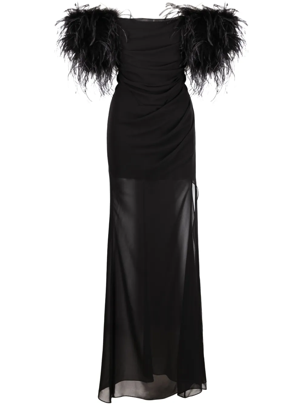 Giuseppe Di Morabito Feather-trim Maxi Dress In Black