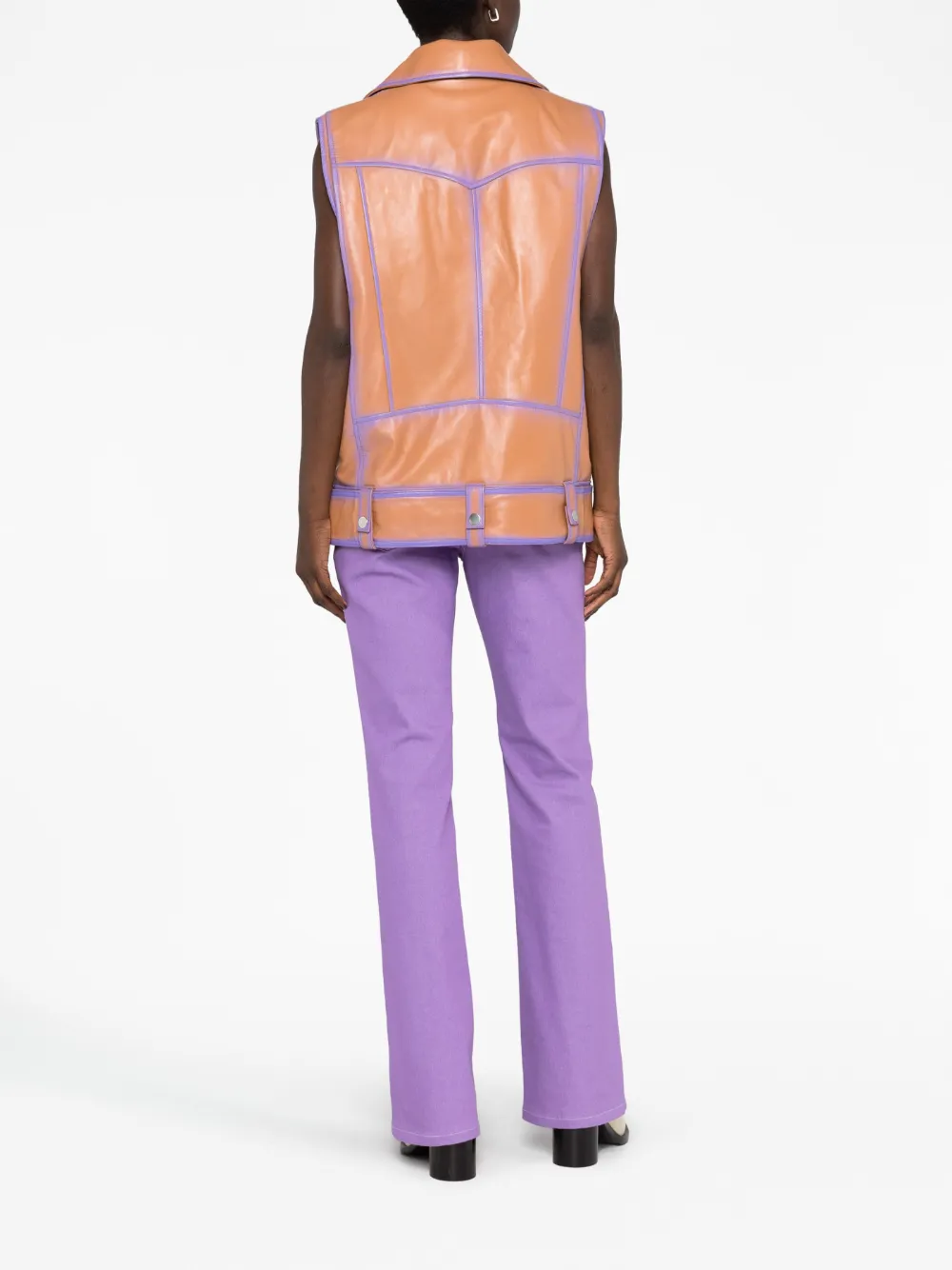 Contrast-Trim Leather Vest