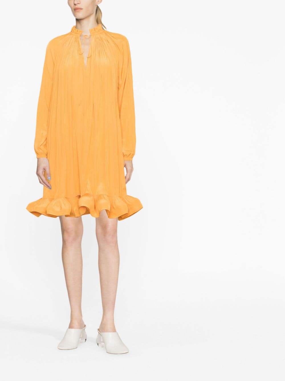 Shop Lanvin Charmeuse Ruffled Hem Minidress In Orange