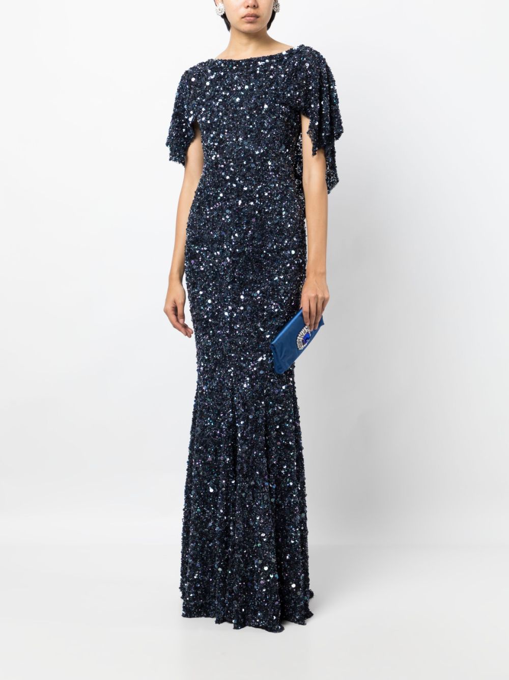 Shop Jenny Packham Gaia Sequin-embellished Gown In Blue