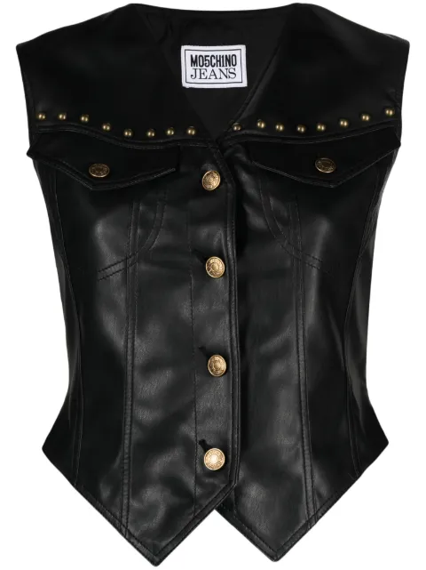 MOSCHINO JEANS stud-detail panelled faux-leather gilet 