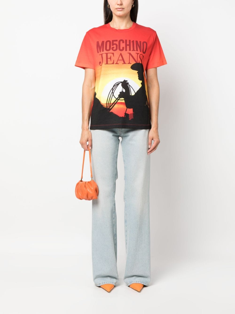 MOSCHINO JEANS T-shirt met logoprint - Oranje