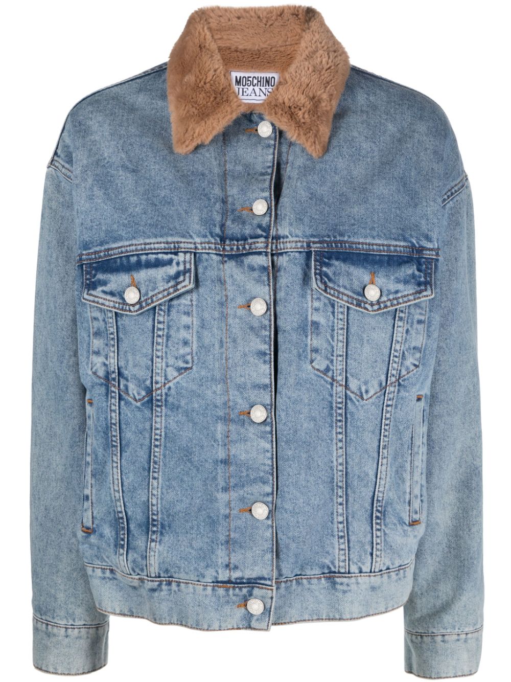 Image 1 of Moschino shearling-collar denim jacket