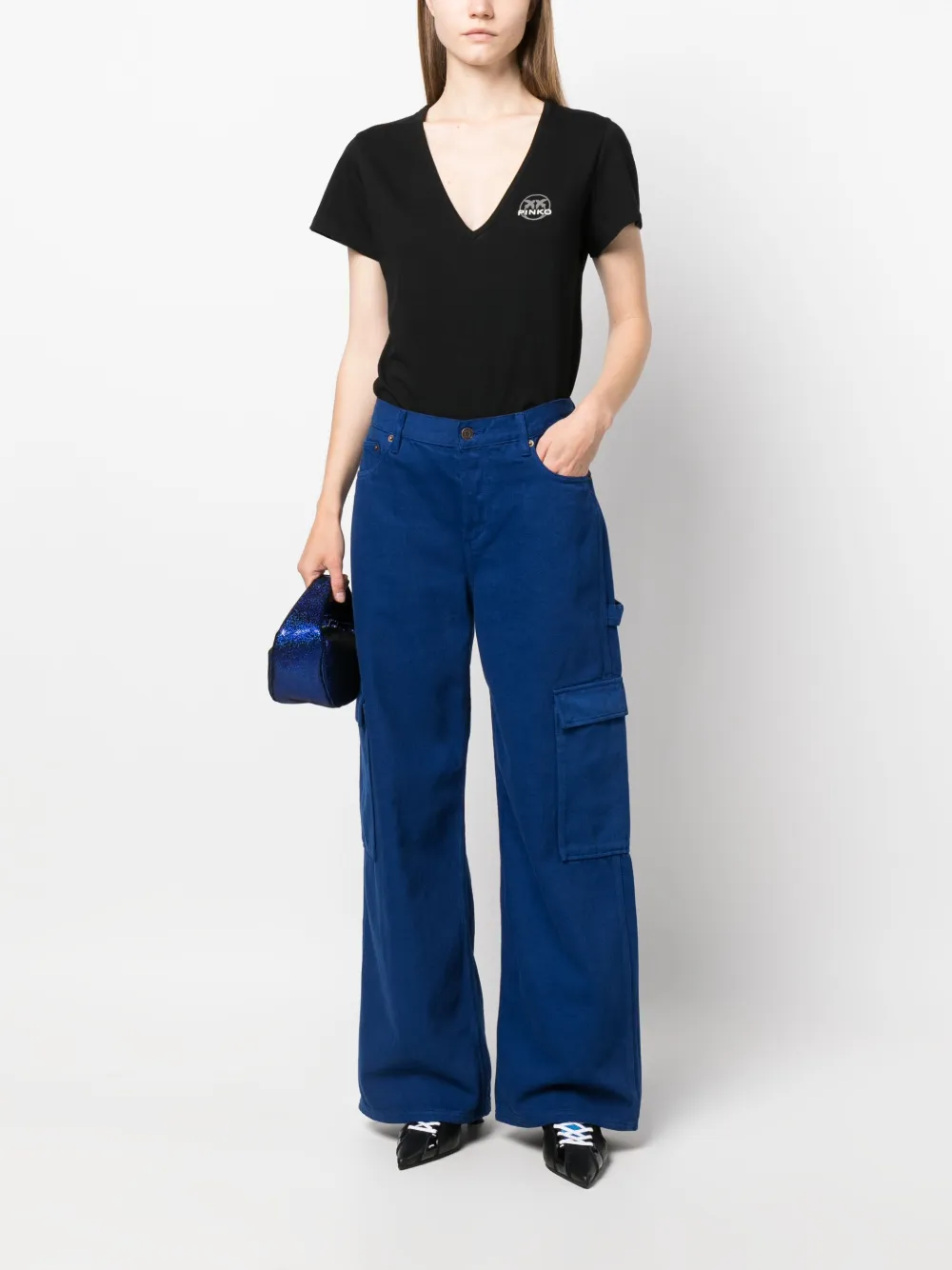 PINKO V-neck short-sleeve T-shirt - Zwart