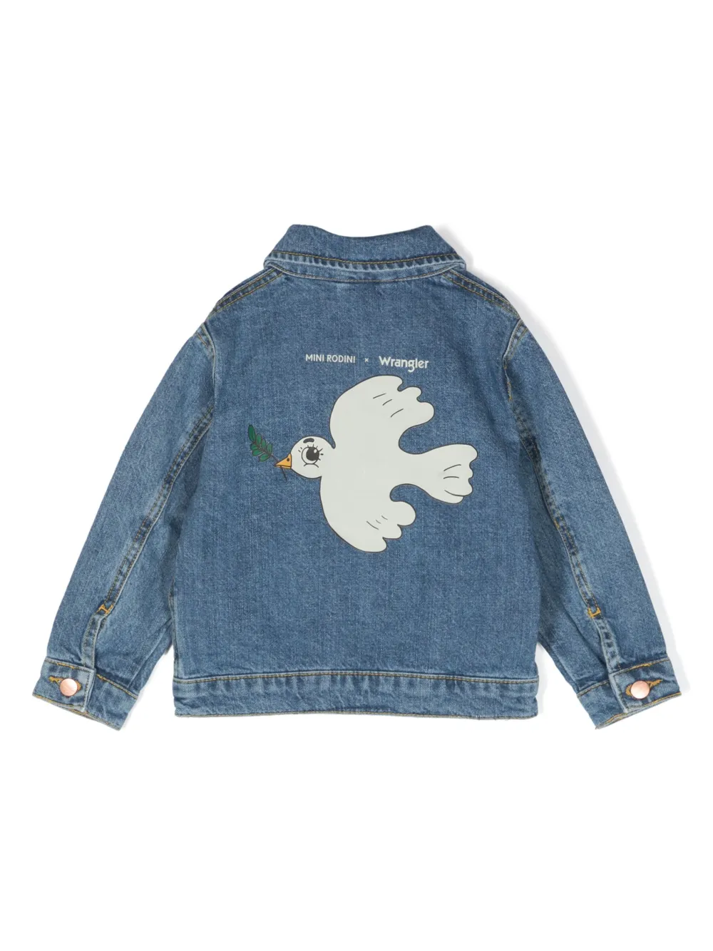 Shop Mini Rodini X Wrangler Peace Dove Denim Jacket In Blue