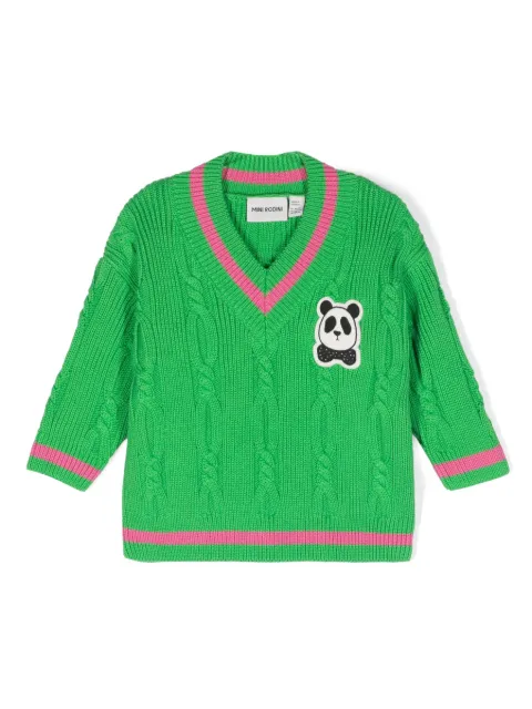 Mini Rodini panda-patch cable-knit jumper