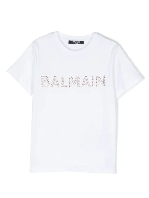 Balmain Kids stud-embellished logo cotton T-shirt