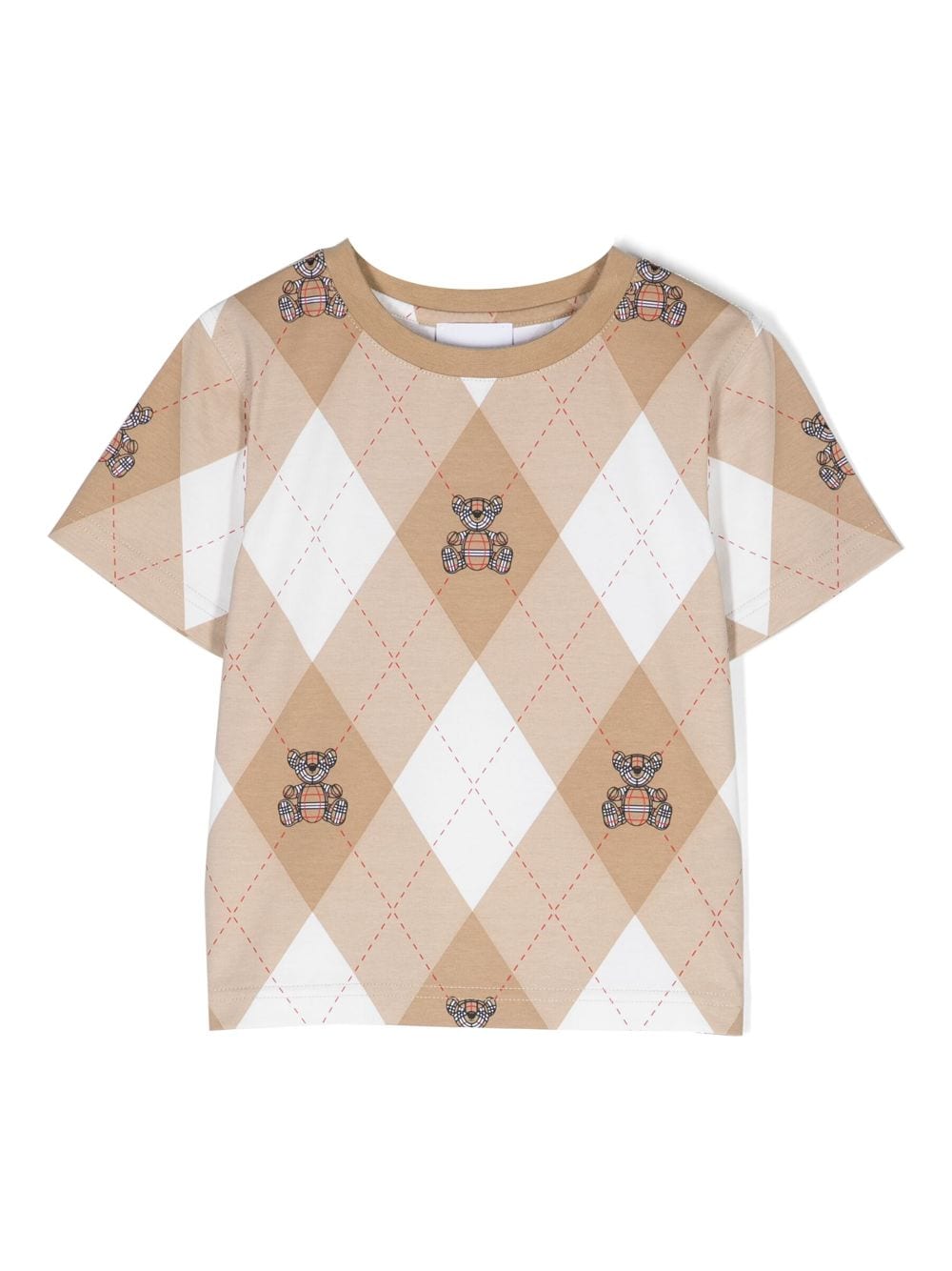Burberry Kids' Thomas Bear Argyle-print Cotton T-shirt In Brown