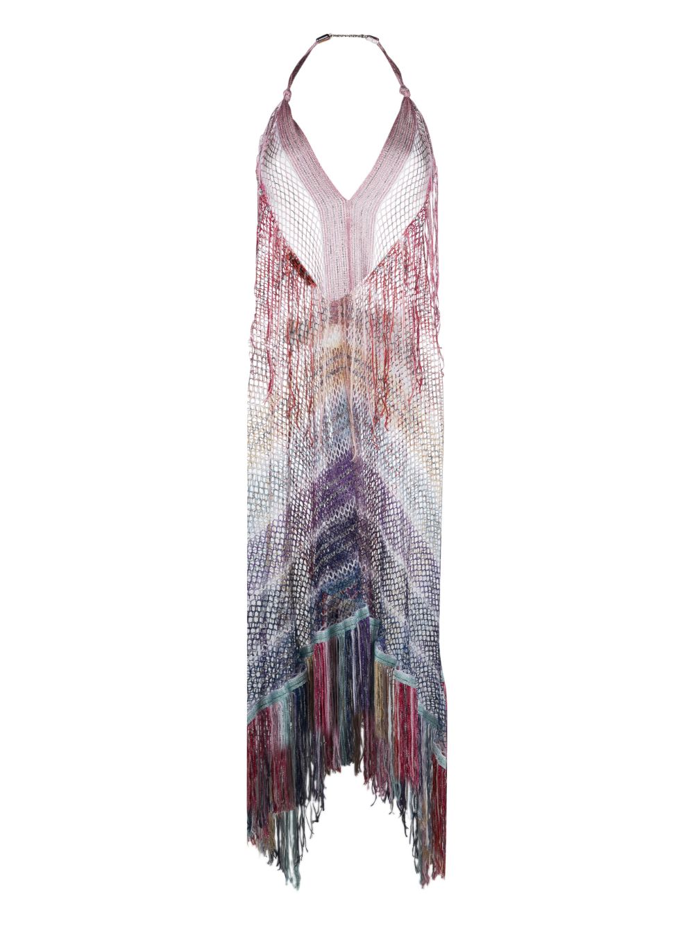 MISSONI STRIPED FRINGED HALTERNECK DRESS