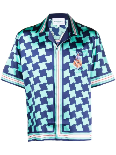 Casablanca Camisa Pool Tile de seda mangas curtas