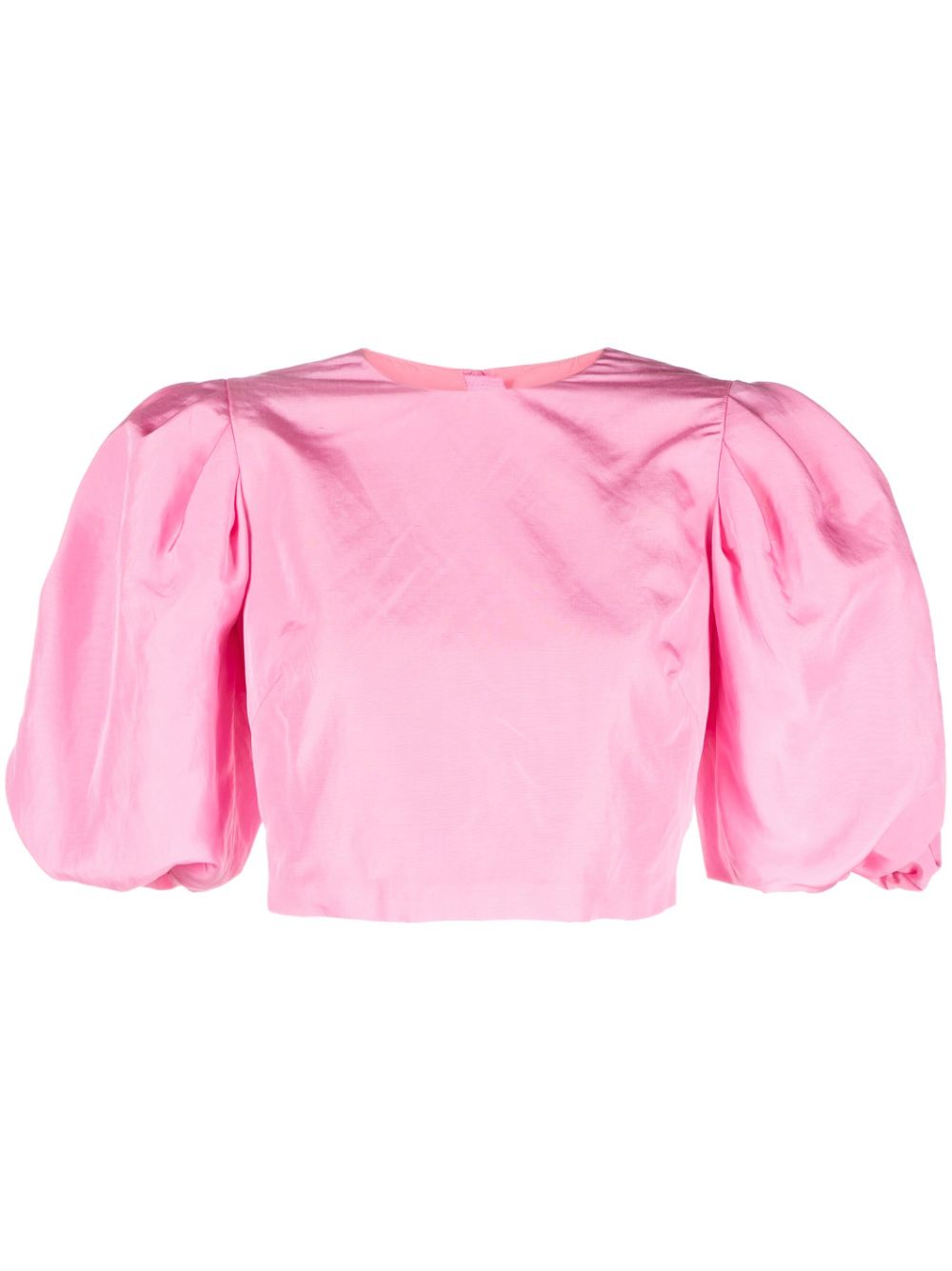 Msgm Puff-sleeved Crop Top In Pink