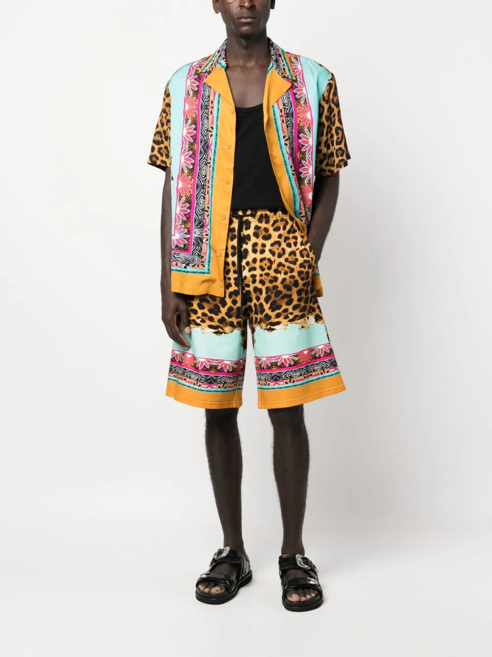 Just Cavalli motif-print cotton shorts - Bruin