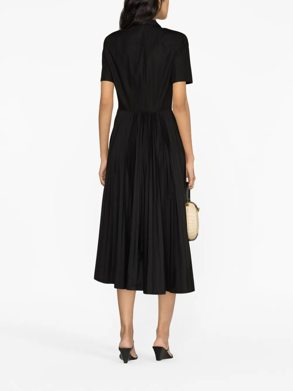 Shop Tory Burch Pleated Poplin Shirt Dress In Black