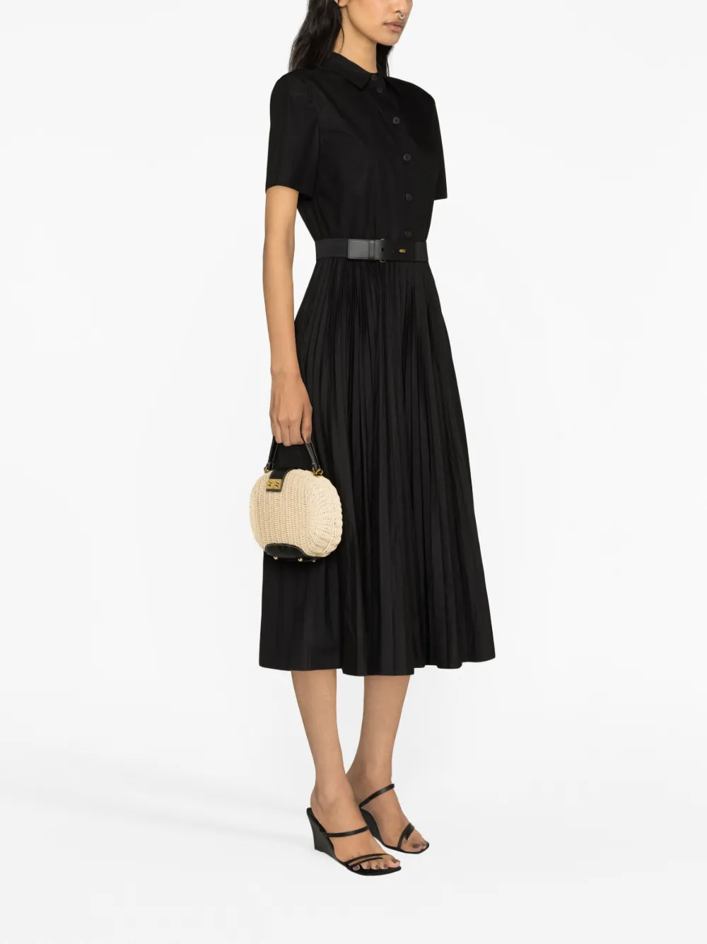 Shop Tory Burch Pleated Poplin Shirt Dress In Black