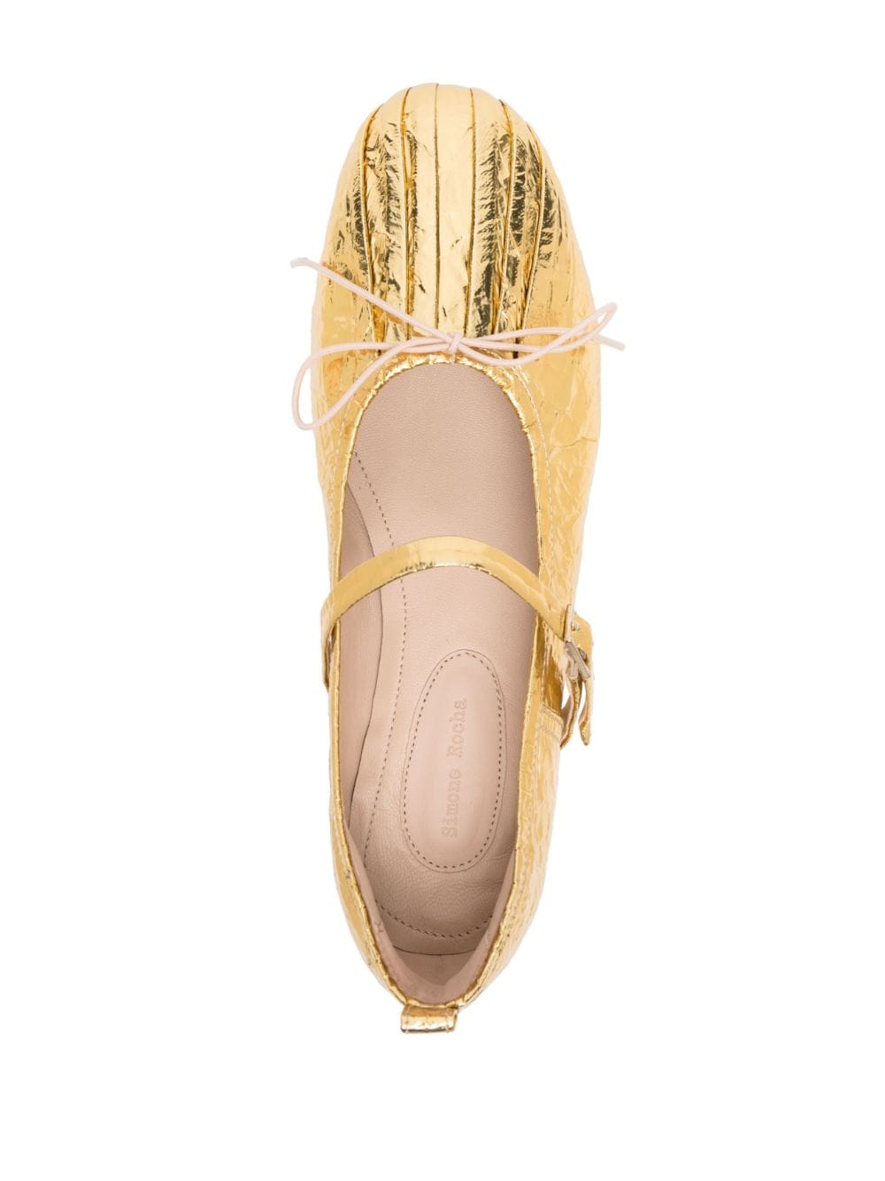 Shop Simone Rocha Laminated-leather Ballerina Shoes In Gold
