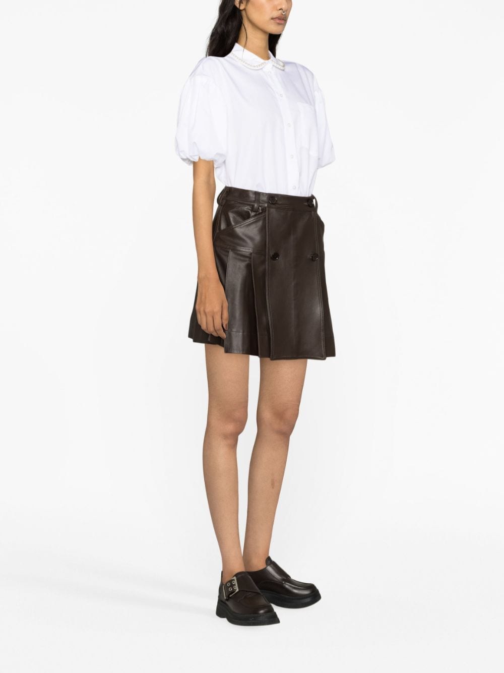 Shop Simone Rocha Pleated Leather Miniskirt In Brown