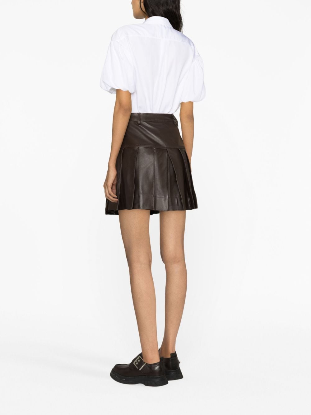 Shop Simone Rocha Pleated Leather Miniskirt In Brown