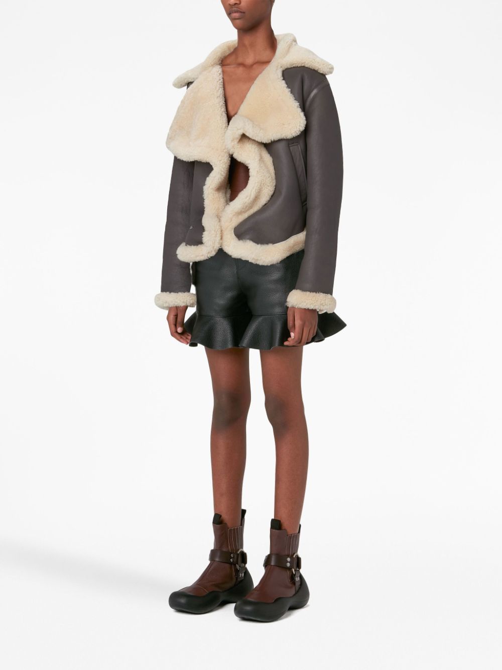 Shop Jw Anderson Oversize-collar Leather Aviator Jacket In Grey