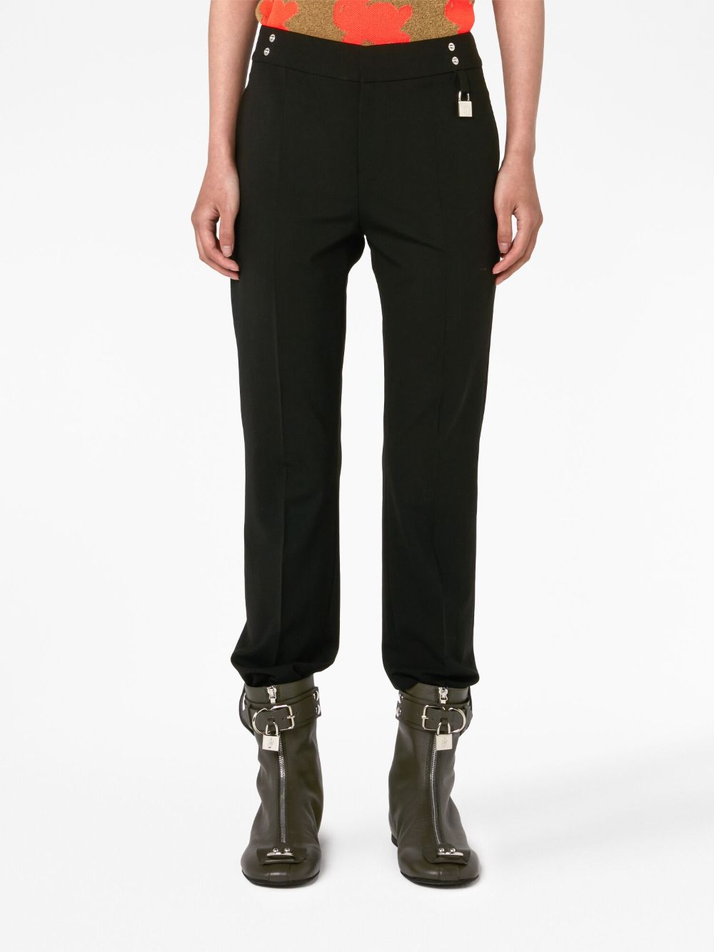 Shop Jw Anderson Padlock-embellished Slim-leg Trousers In Black