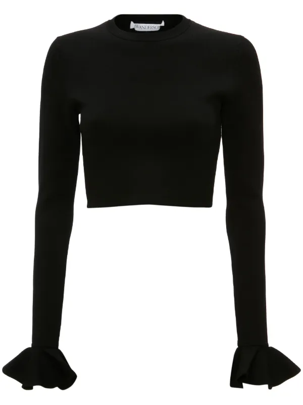 JW Anderson ラッフルカフス クロップドトップ | ブラック | FARFETCH JP