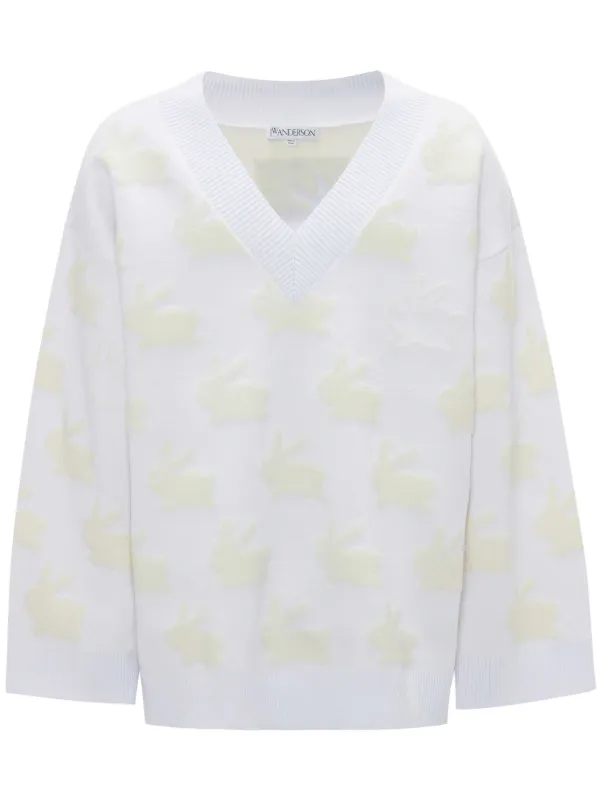 JW Anderson Bunny-print V-neck Jumper in White
