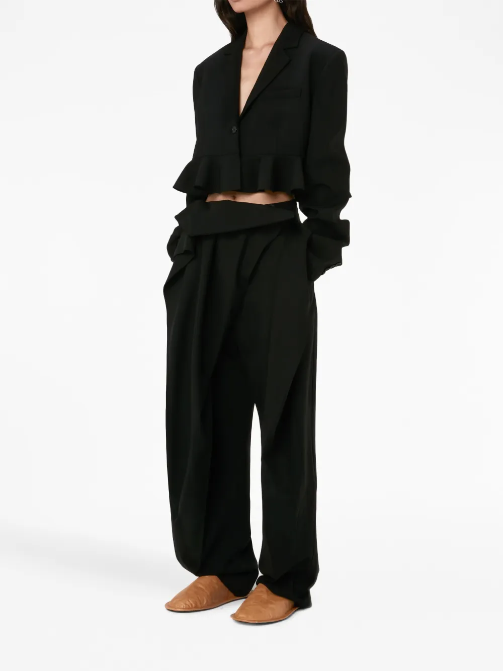 Cheap JW Anderson ruffled-trim cropped blazer Women
