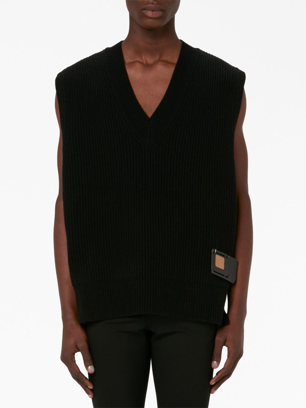 Shop Jw Anderson Sim Card V-neck Merino Vest In Black