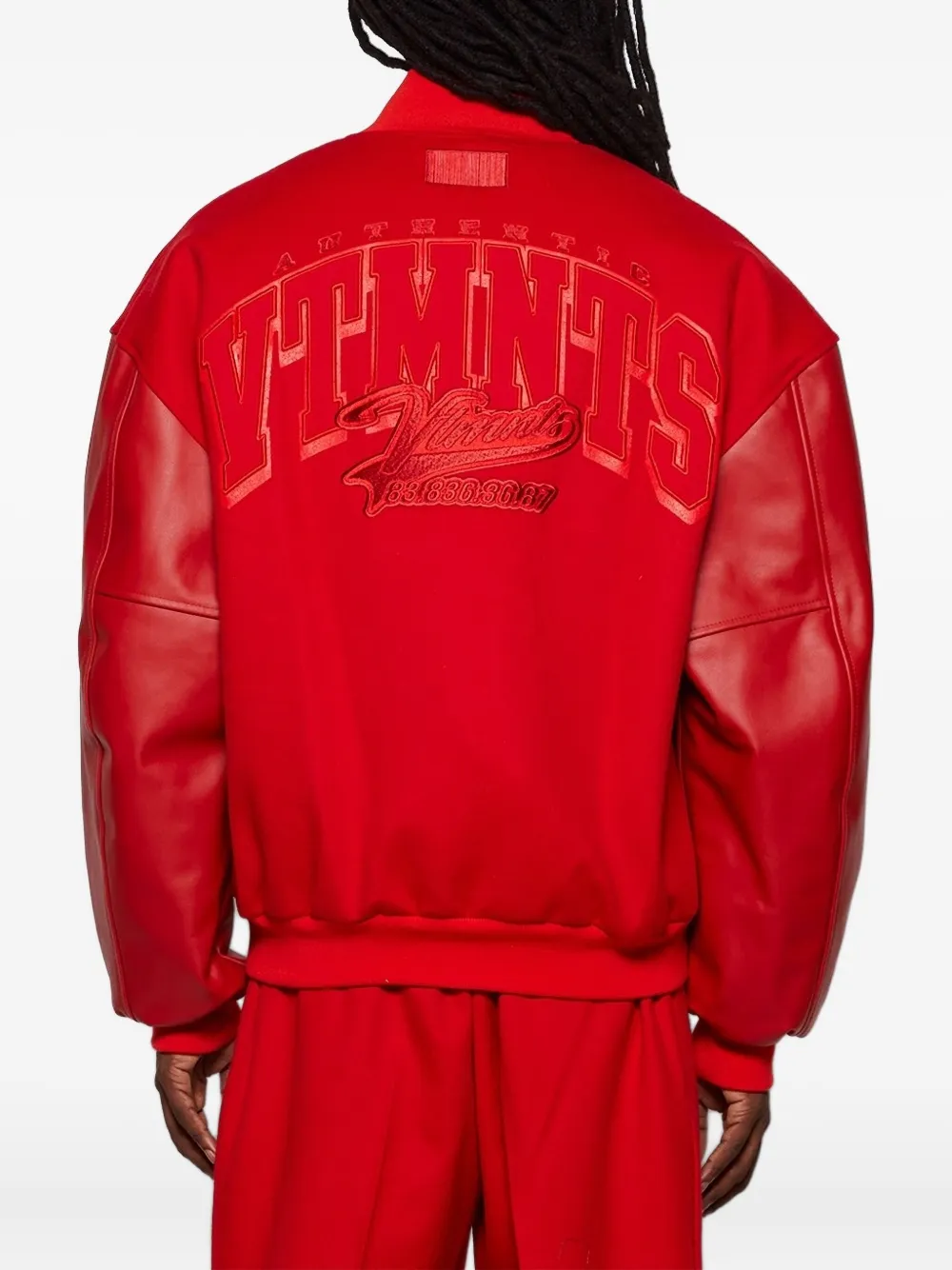 Vtmnts Leather-sleeved Embroidered Jacket In Red