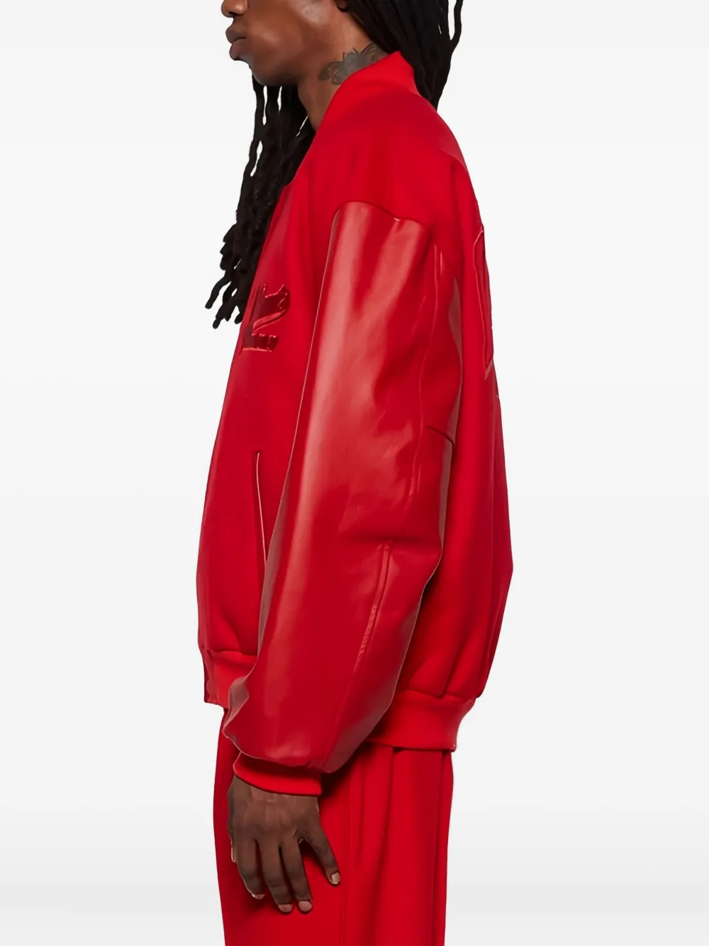 Vtmnts Leather-sleeved Embroidered Jacket In Red
