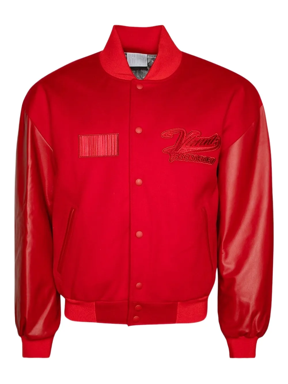 Vtmnts Leather-sleeved Embroidered Jacket In Red