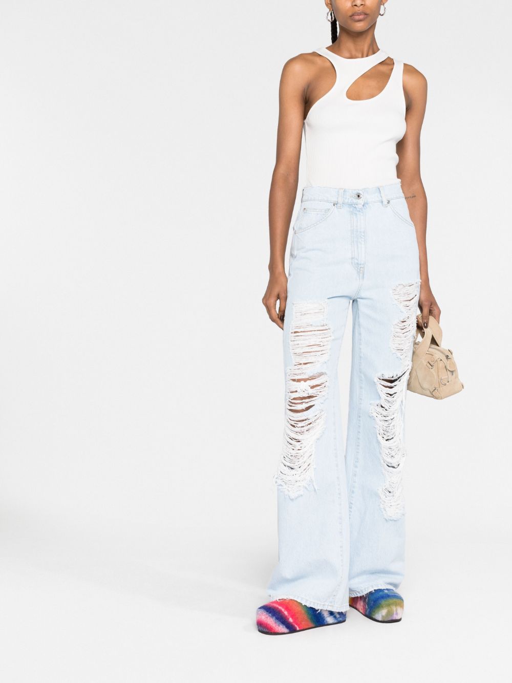 MSGM wide-leg distressed ripped jeans - Blauw