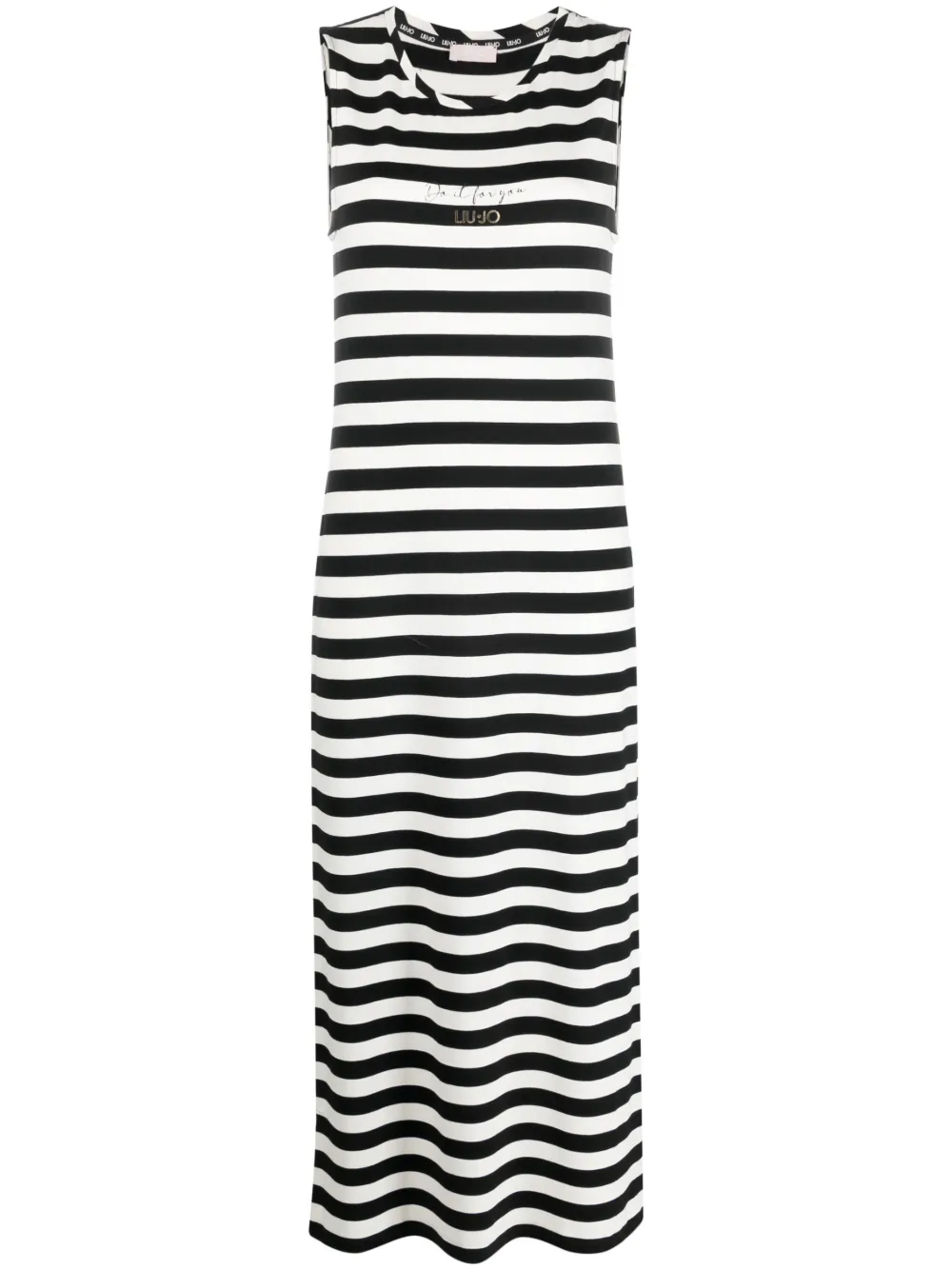 Liu •jo Striped Slogan-print Dress In Black