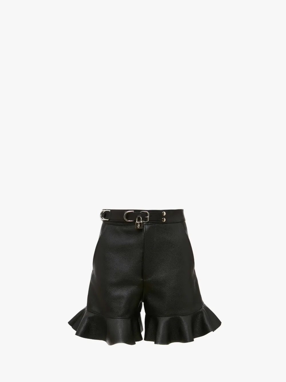 Jw Anderson Padlock-strap Ruffled Leather Shorts In Black