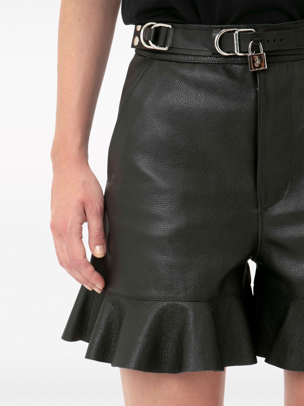 Where to buy cheap JW Anderson padlock-strap ruffled leather shorts Women