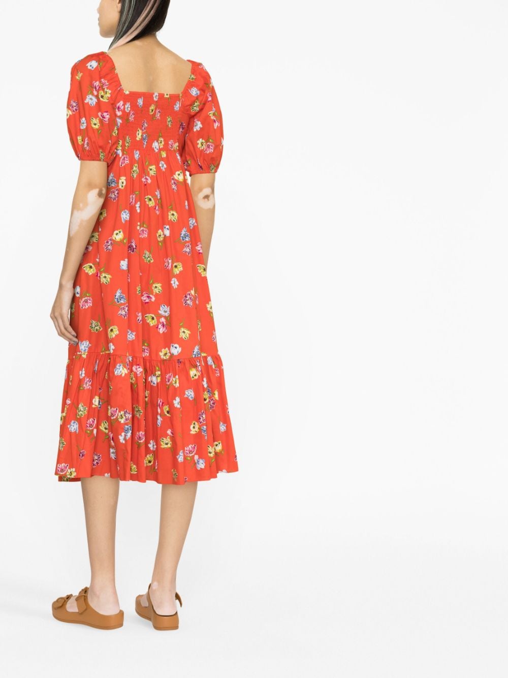 Shop Kate Spade Floral-print Cotton Dress In Red