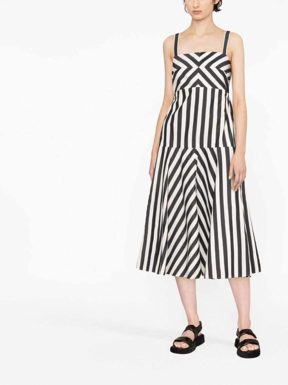 Shop Kate Spade Terrace Stripe-print Midi Dress In Black