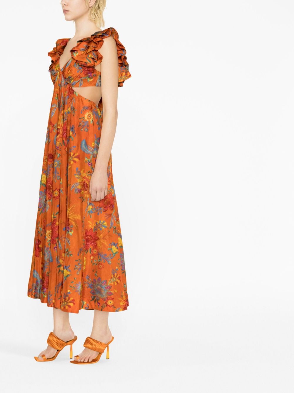 Shop Zimmermann Ginger Floral-print Silk Midi Dress In Orange