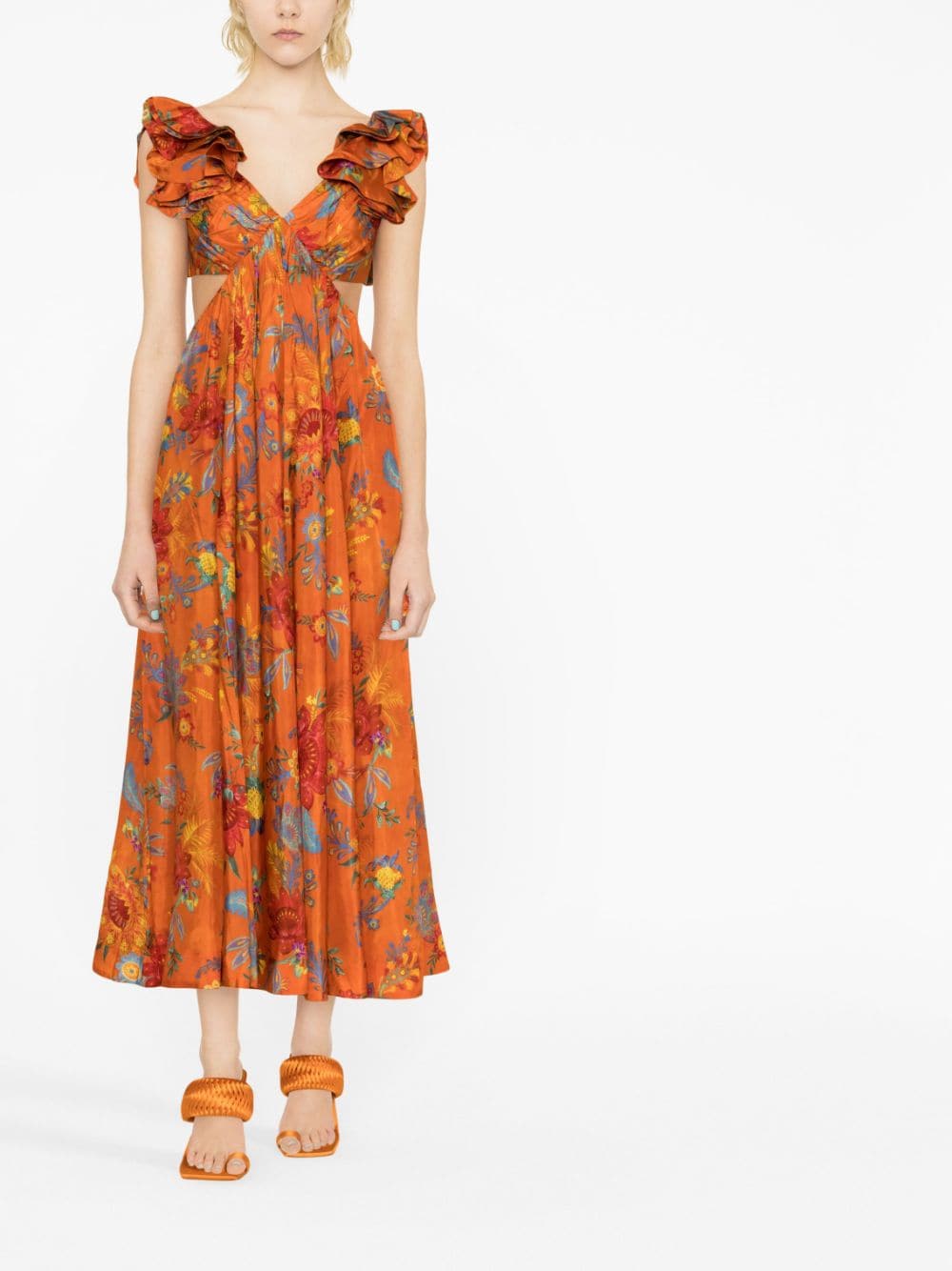 ZIMMERMANN Ginger floral-print silk midi dress - Oranje