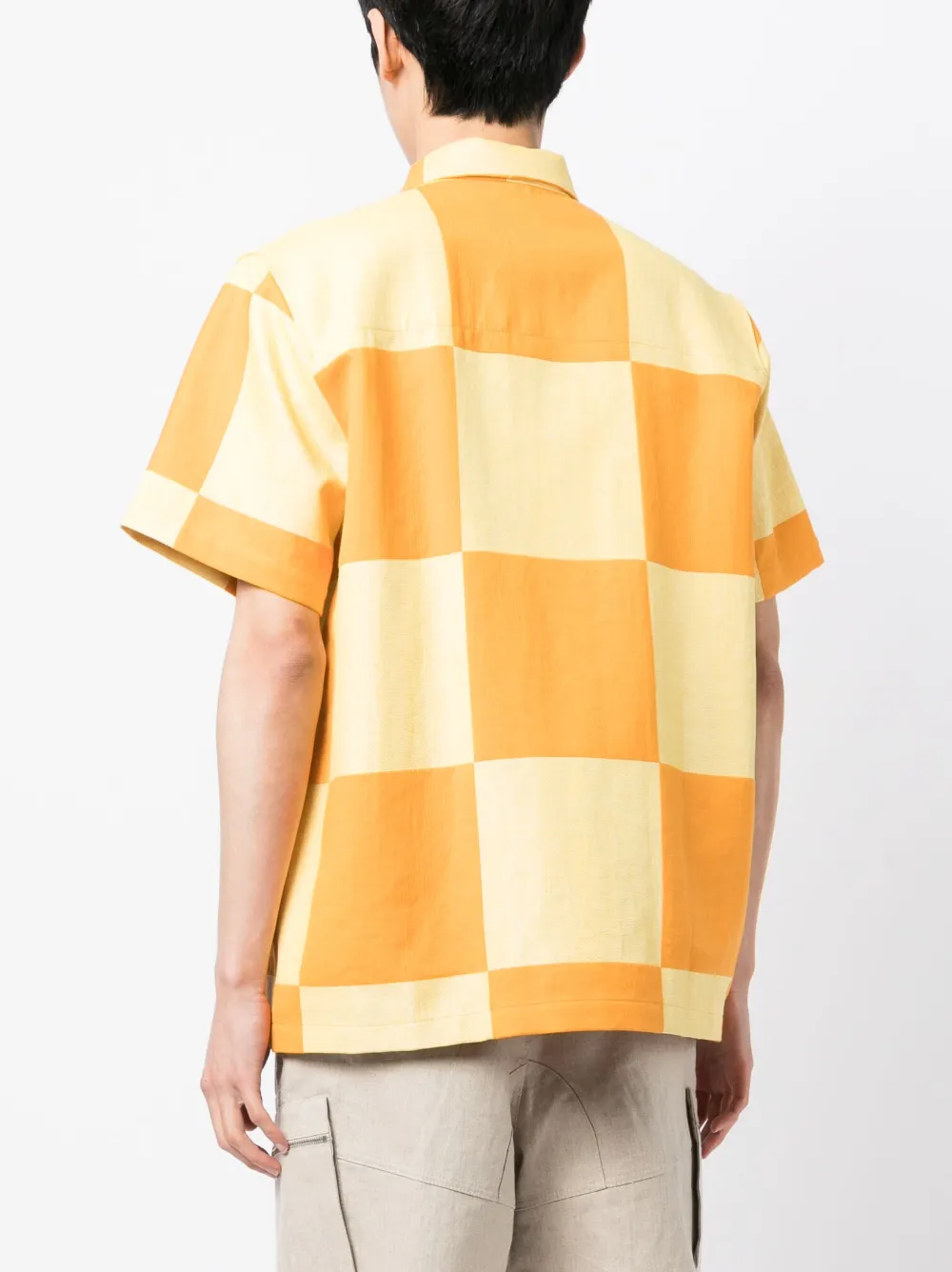 Jacquemus La Chemise Banho Check Short Sleeve Zip Overshirt In Orange