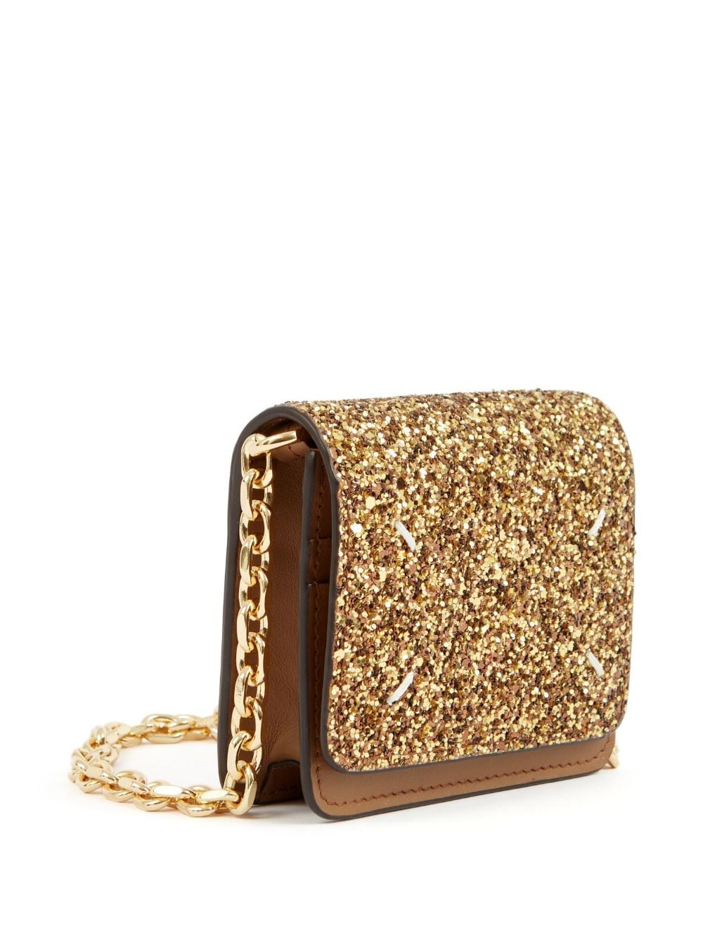 Shop Maison Margiela Micro Glitter-effect Wallet-on-chain In Gold