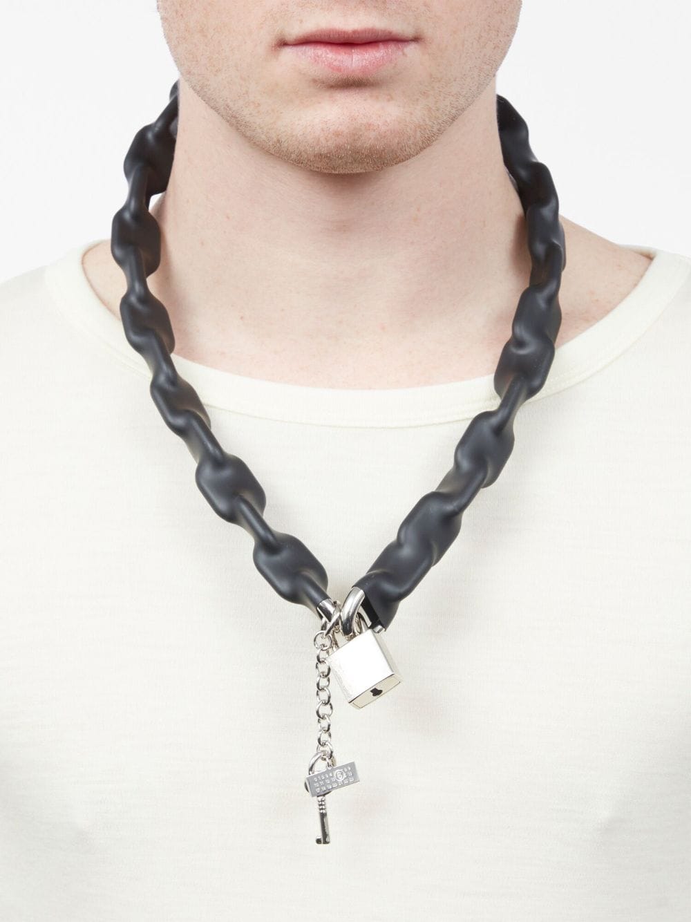 Shop Mm6 Maison Margiela Padlock Chain-link Necklace In Black