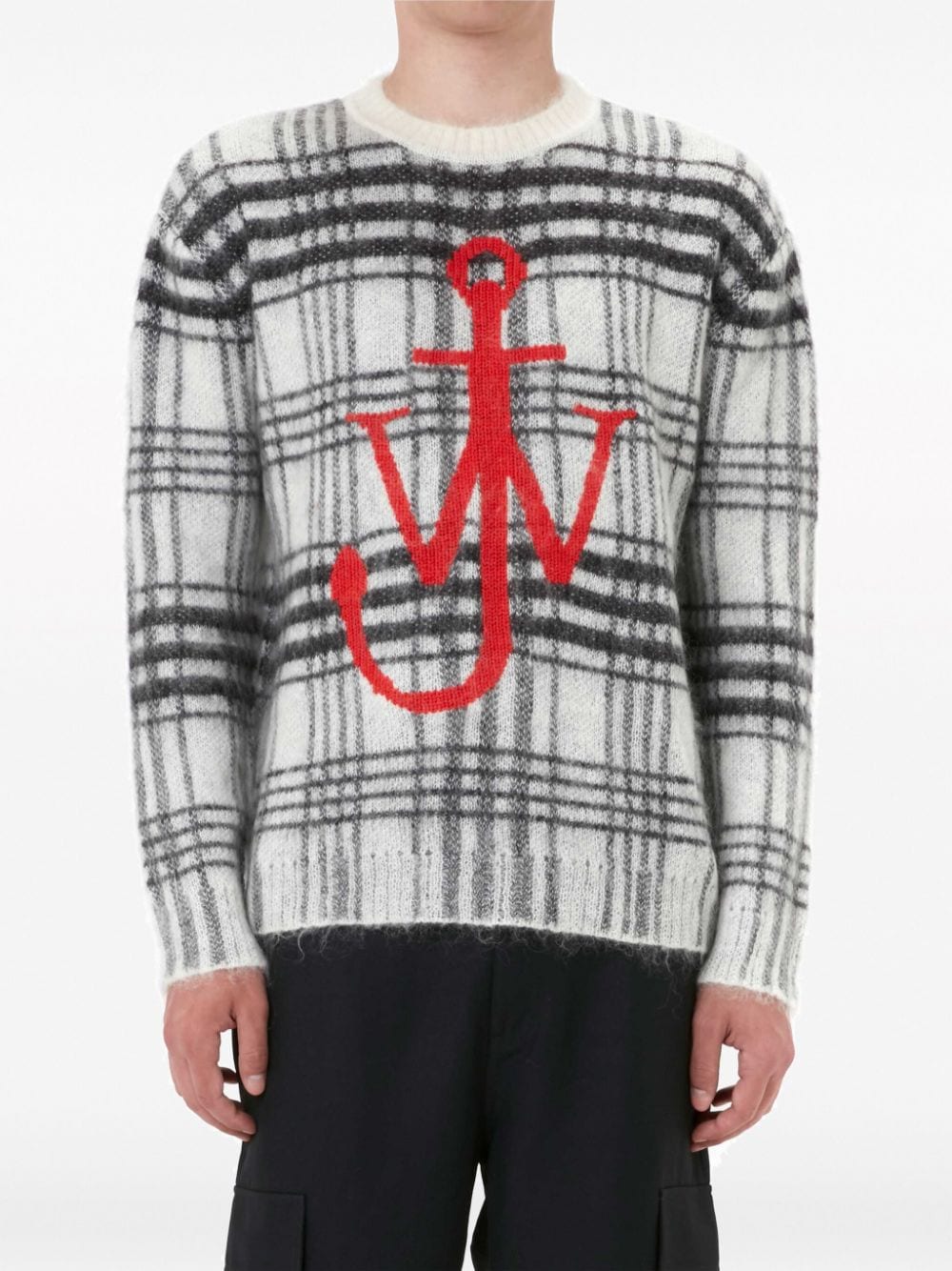 Shop Jw Anderson Tartan-check Crew-neck Jumper In White