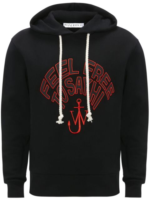 JW Anderson slogan-embroidered cotton hoodie Men