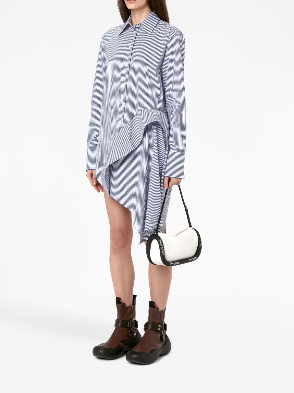 Shop Jw Anderson Striped Long-sleeve Draped Shirt In Blue