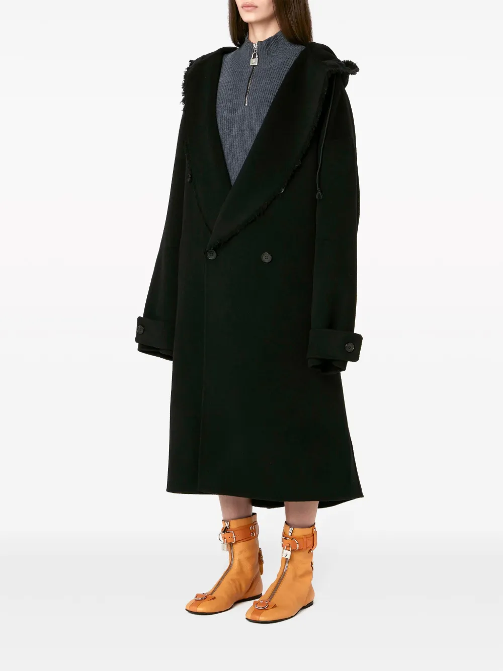 Shop Jw Anderson Double-breasted Hooded Trench Coat In Grey